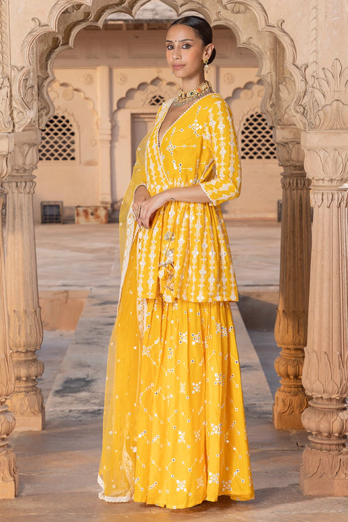 Orange SK-BK all-over Embroidered Sharara with Dupatta