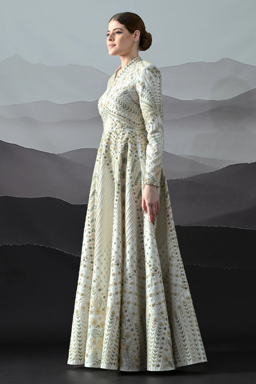 Ivory Silhouette Gown With Intricate Hand-Embroidered Motifs