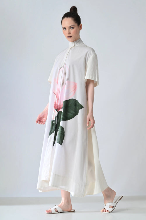 Ivory Blossom Printed Statement Shirt Dress