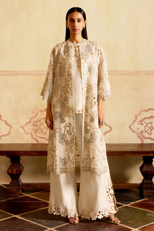 Ivory and Silver Embroidered Jacket