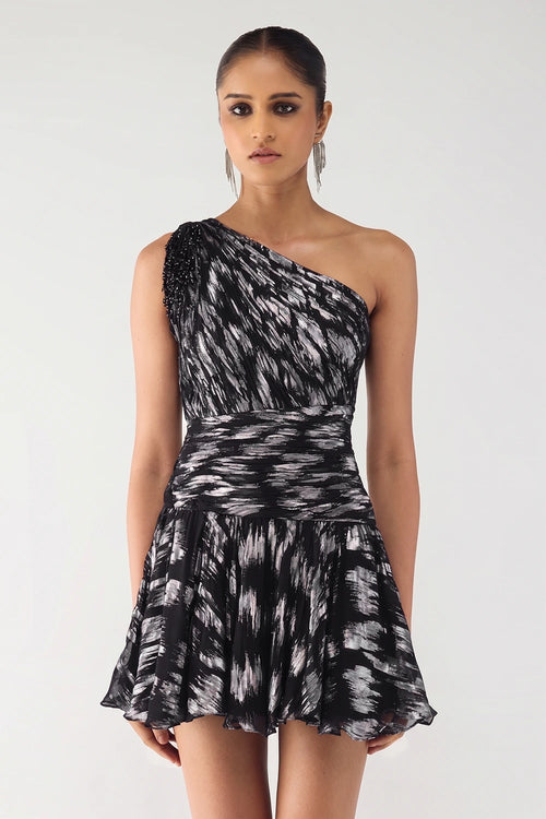 Ikat One-Shoulder Mini Dress