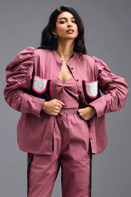 Pink Shirt with Cropped Bralette
