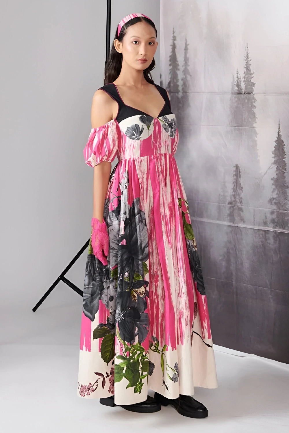 Pink & Black Scratch Print Corset Dress
