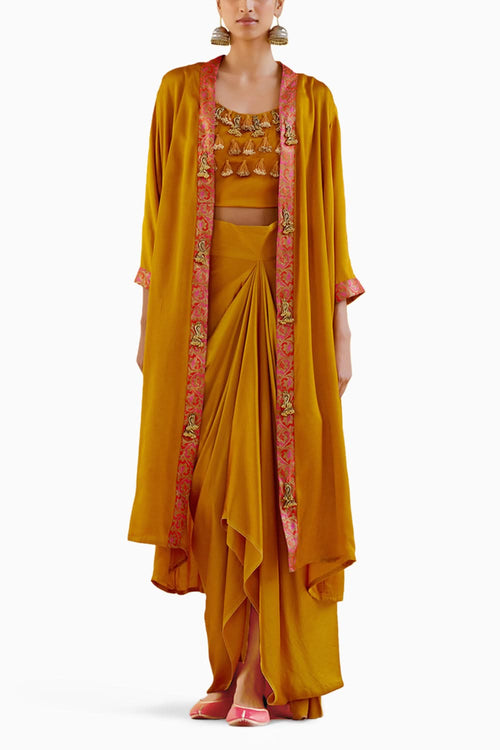 Malini Yellow Bandhini Jacket with Blouse and Skirt
