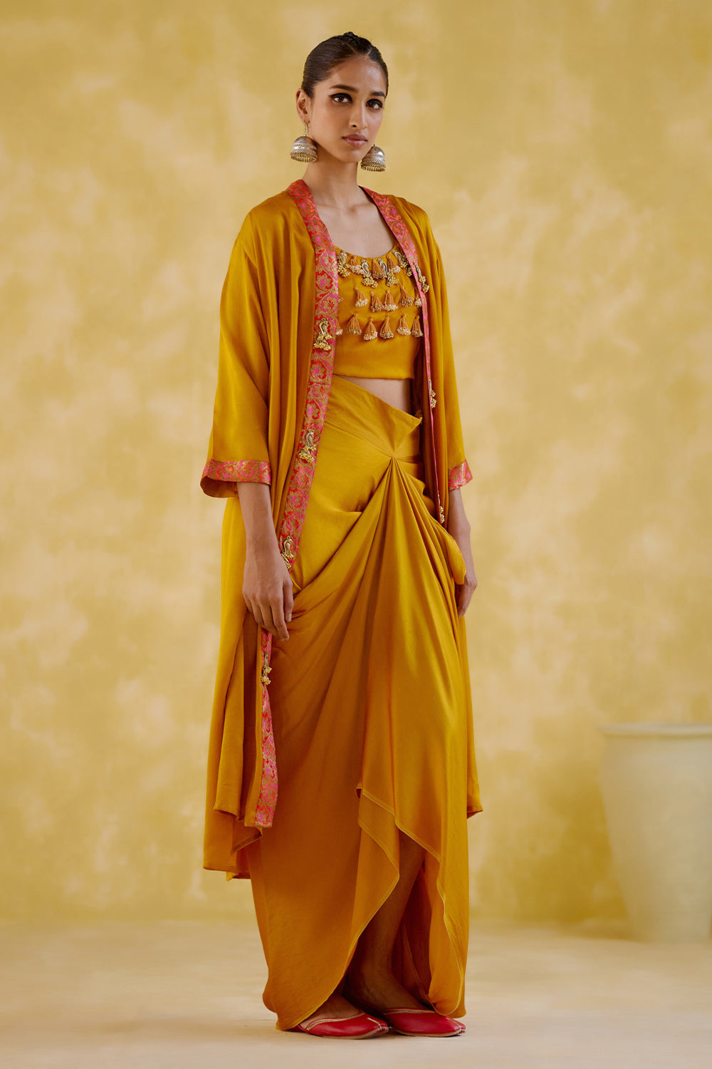 Malini Yellow Bandhini Jacket with Blouse and Skirt