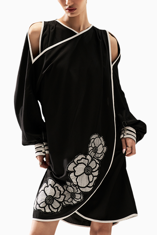 Cold Shoulder Applique Dress