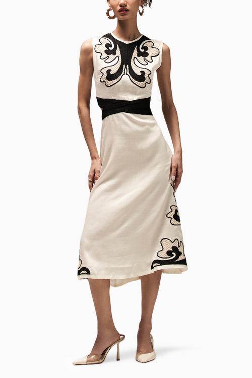 Monochrome Cutwork Midi Dress