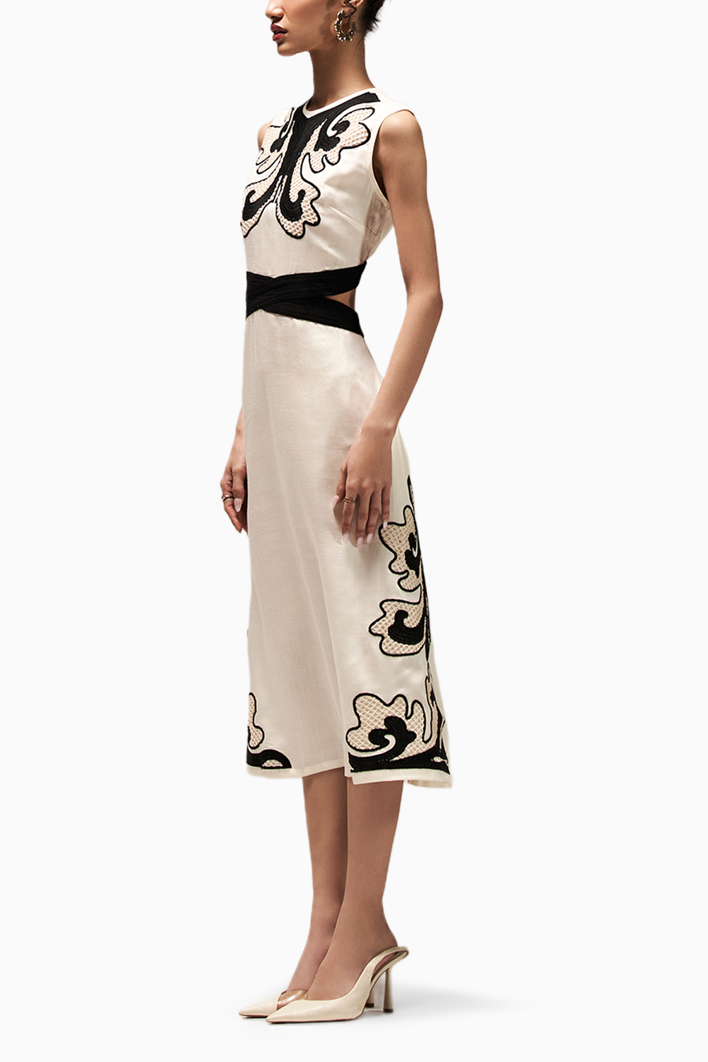 Monochrome Cutwork Midi Dress