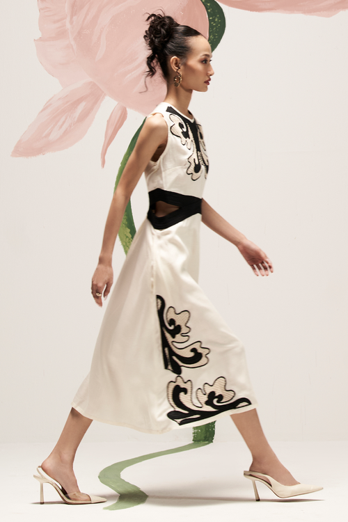 Monochrome Cutwork Midi Dress