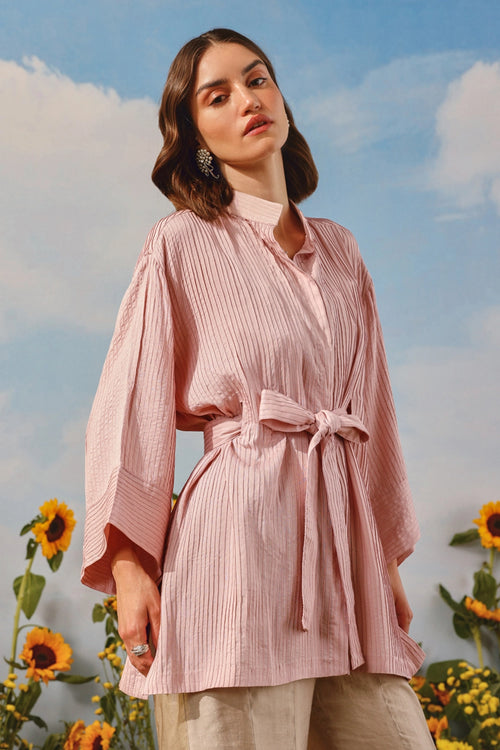 Spring Bloom Long Shirt Jacket With Bootcut Pants