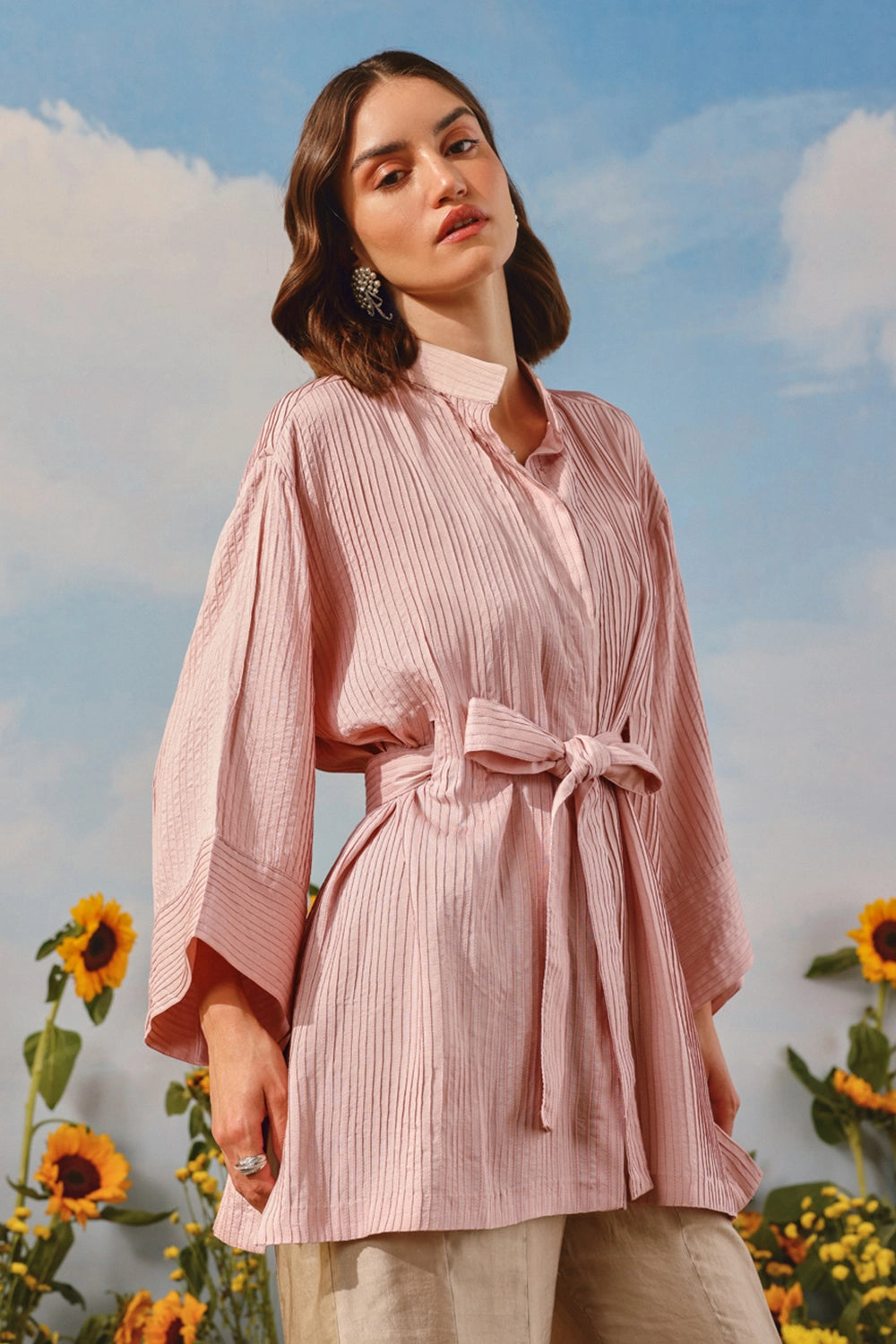 Spring Bloom Long Shirt Jacket With Bootcut Pants