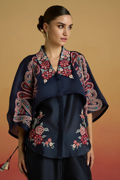 Indigo Paisley Layered Amaryllis Shirt