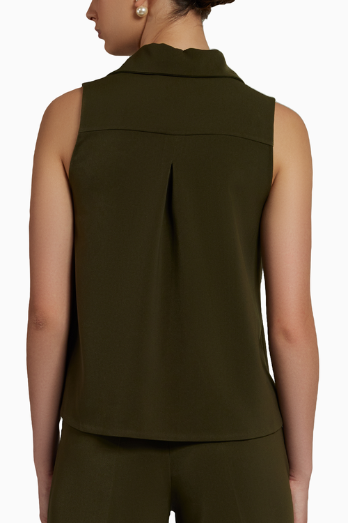 Military Green Stretch Suiting Sleeveless Top
