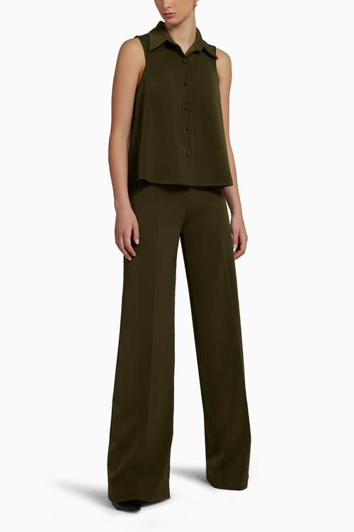 Military Green Stretch Suiting Sleeveless Top