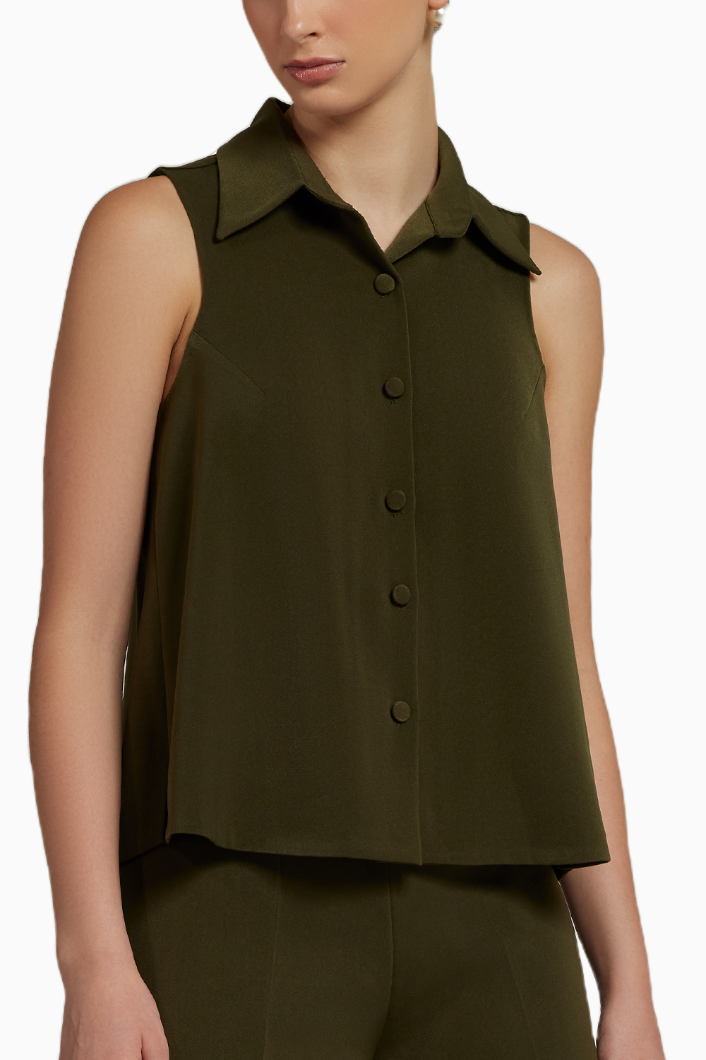 Military Green Stretch Suiting Sleeveless Top