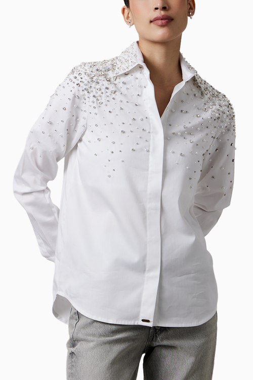 White Encrusted Pearl Swarovski Shirt