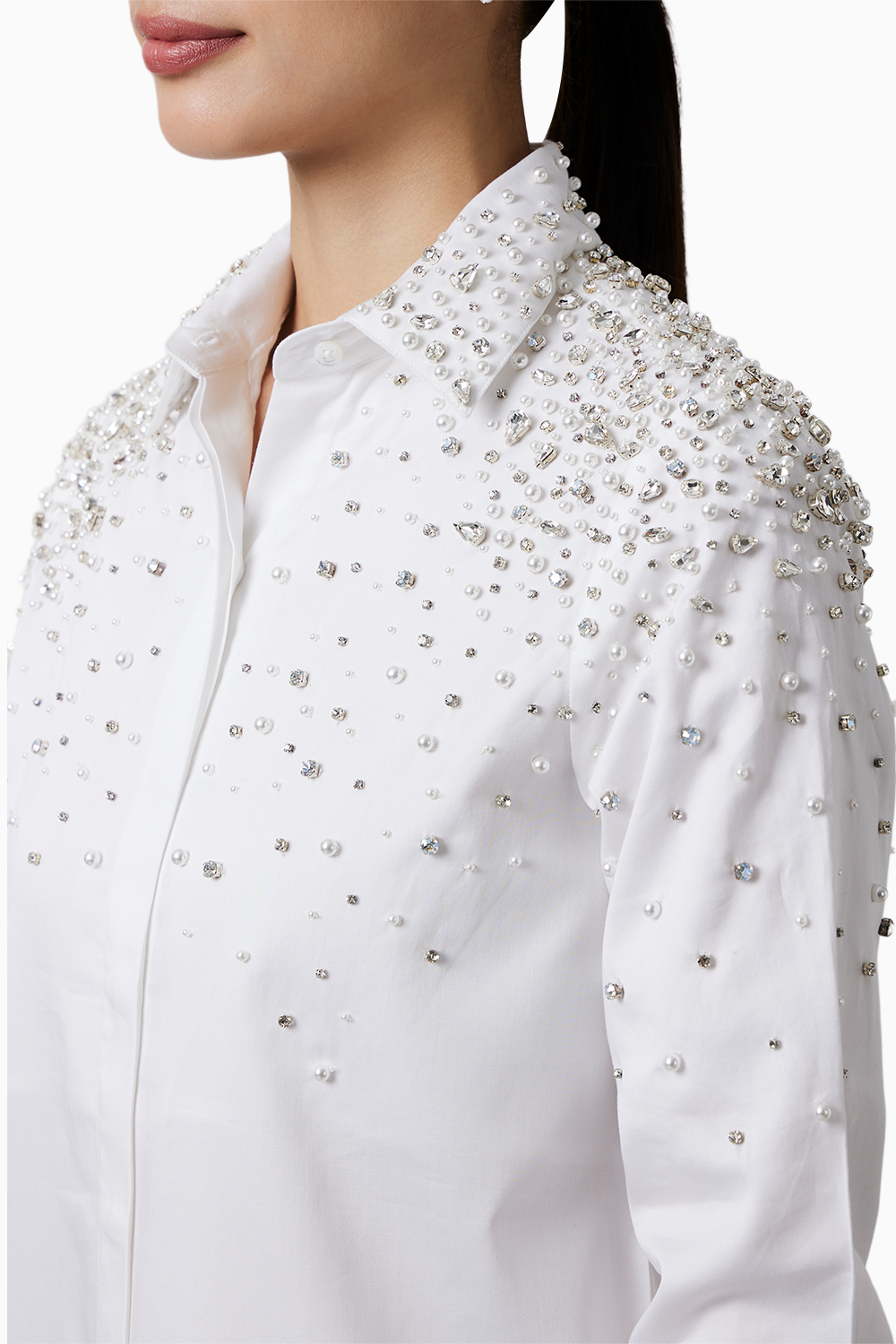 White Encrusted Pearl Swarovski Shirt