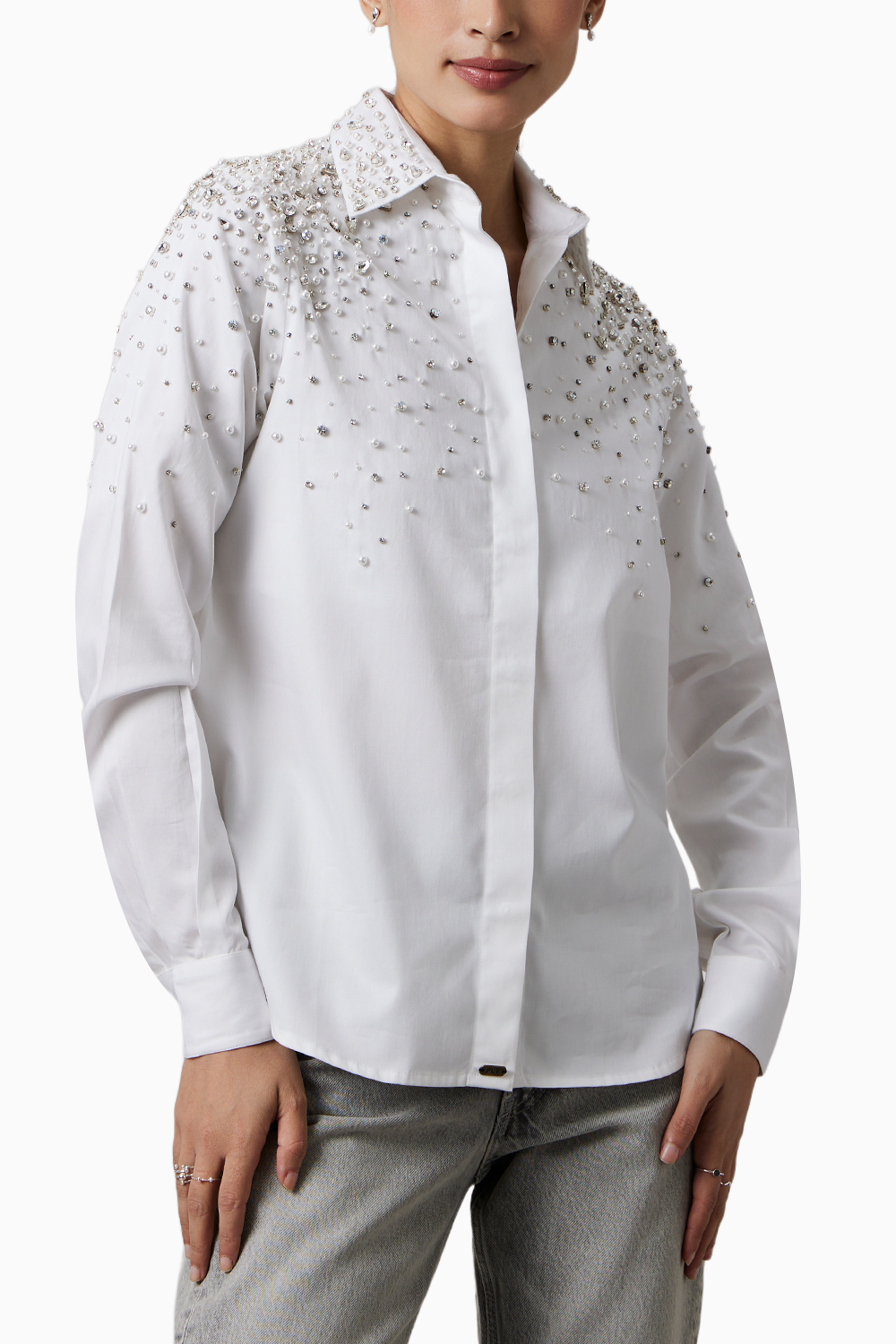 White Encrusted Pearl Swarovski Shirt