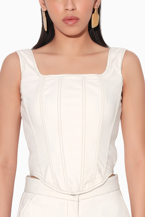 White Nylah Denim Corset with Flared Pants