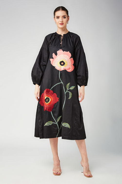 Peach Floral A-Line Long Dress