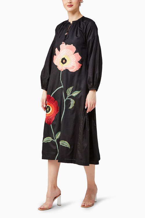 Peach Floral A-Line Long Dress