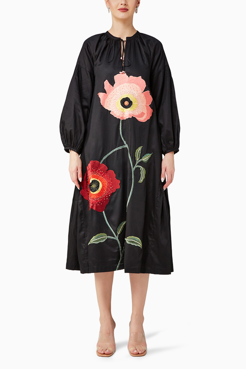 Peach Floral A-Line Long Dress