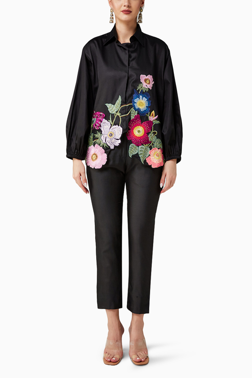 Full Bloom Oversized Black Shirt