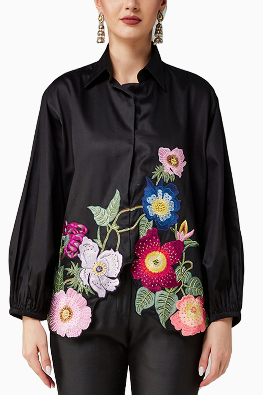 Full Bloom Oversized Black Shirt