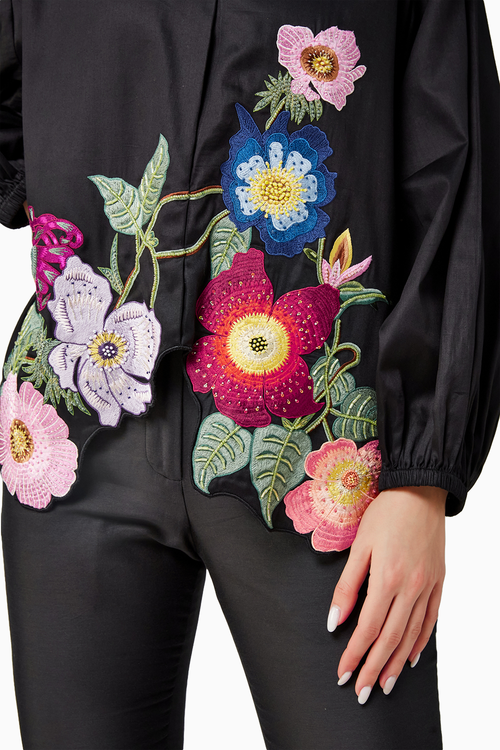 Full Bloom Oversized Black Shirt