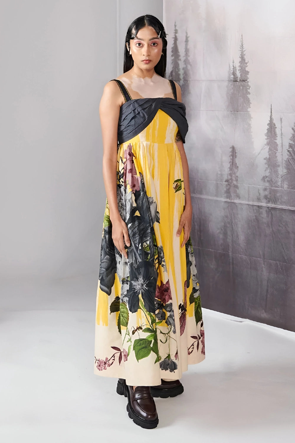 Yellow Scratch Print Dress