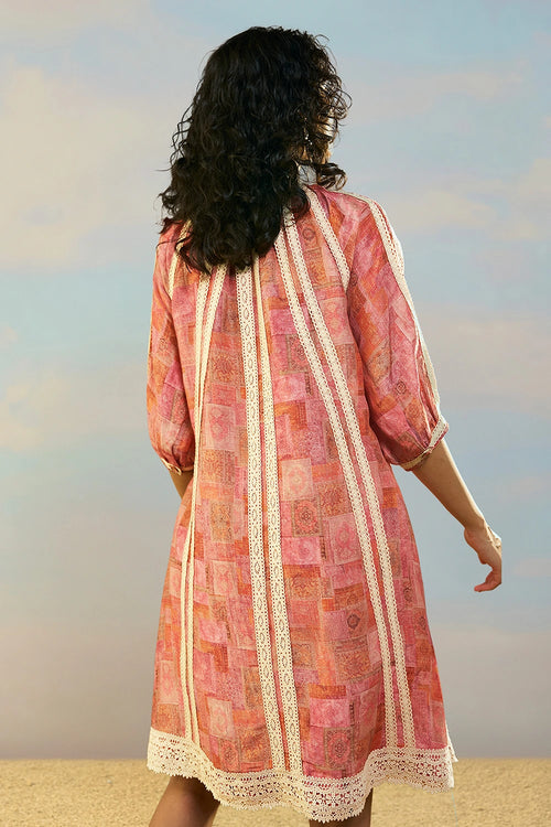 Printed Linen-Lace Dress