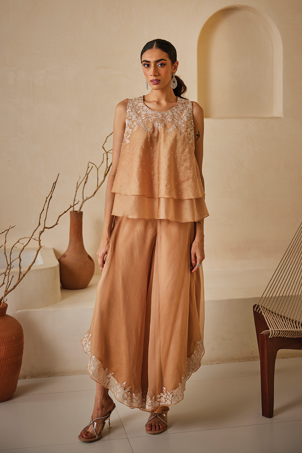 Parsi Gaara Layered Top with Organza Palazzos