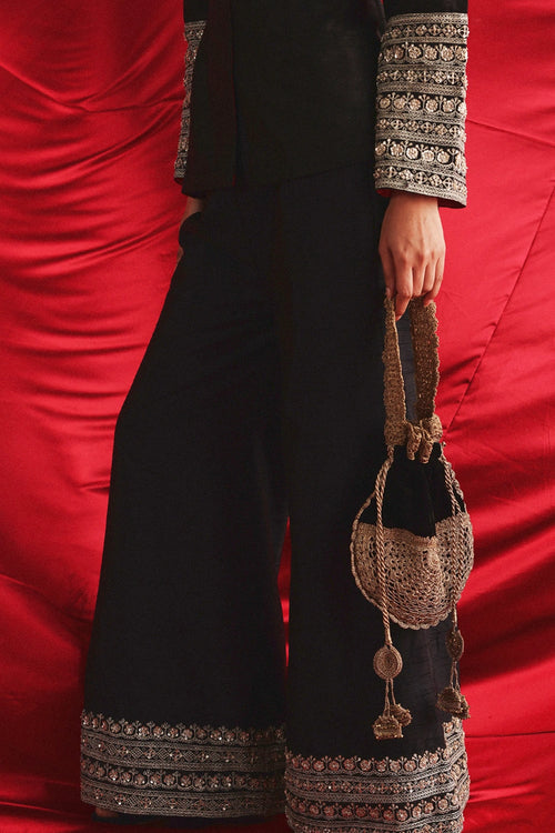 Black Marodiwork Empress Collar Jacket & Palazzo Pants