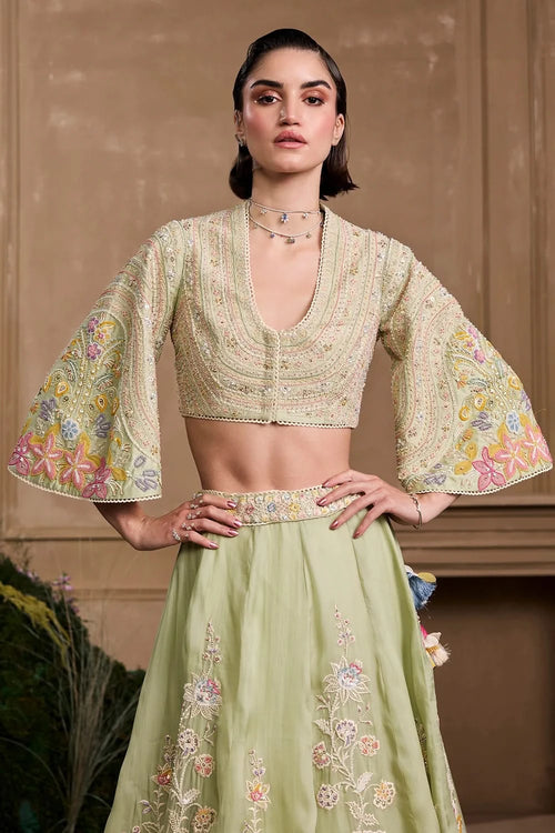 Mint Green Contrast Embroidered Bolero Jacket