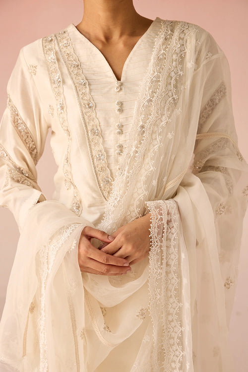 Cream Bahaara Chanderi Silk Kurta Set