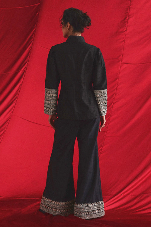 Black Marodiwork Empress Collar Jacket & Palazzo Pants
