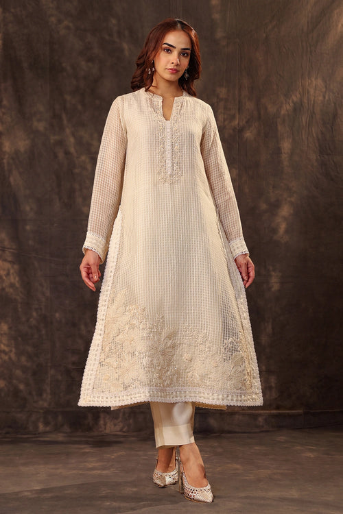 Vaayu Ivory Straight Long Kurta Set