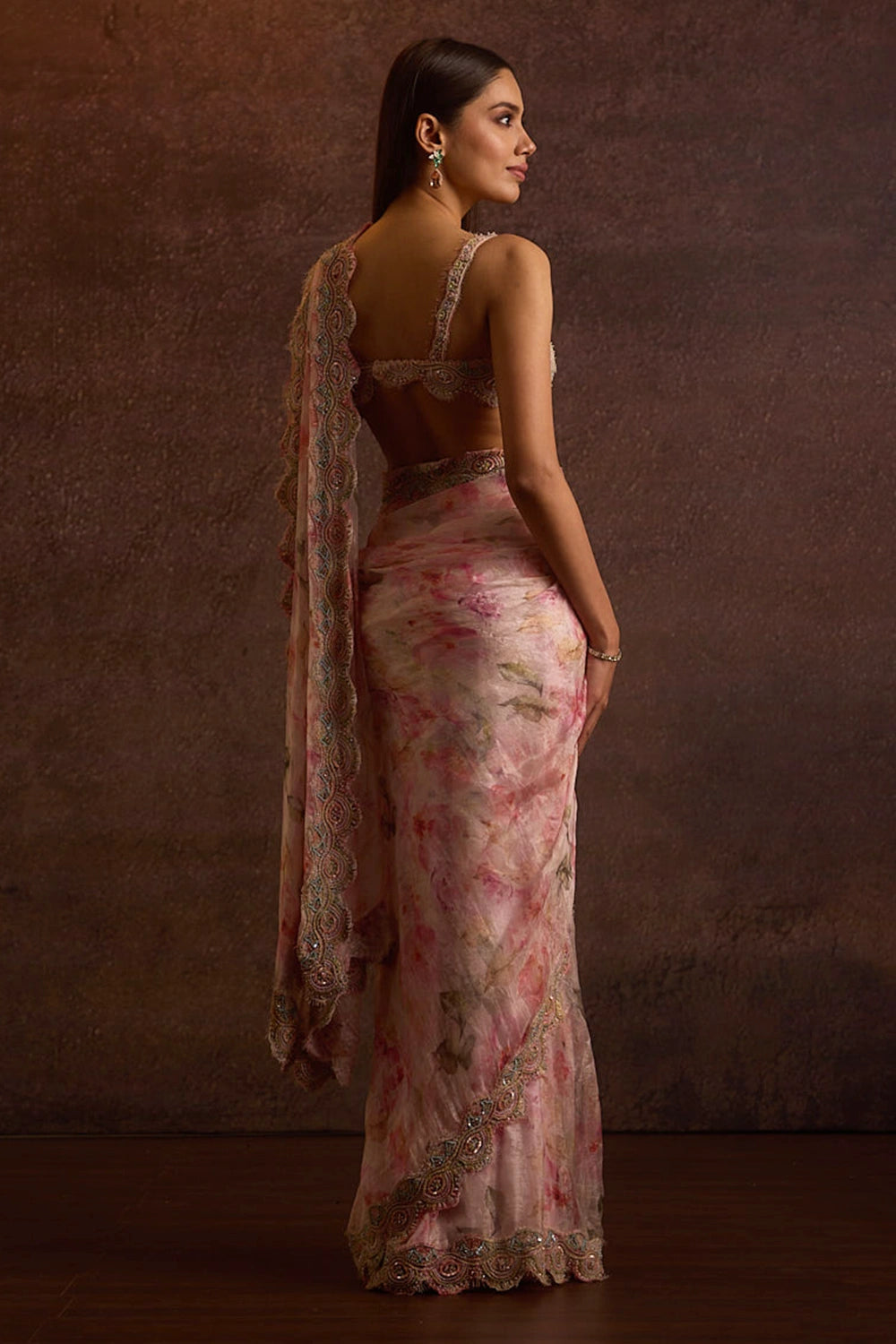 Lasya Baby Pink Embellished Silk Organza Pre Stitched Saree Set