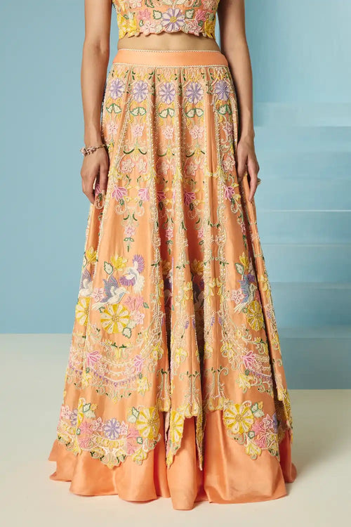 Orange Contrast Cordwork Lehenga