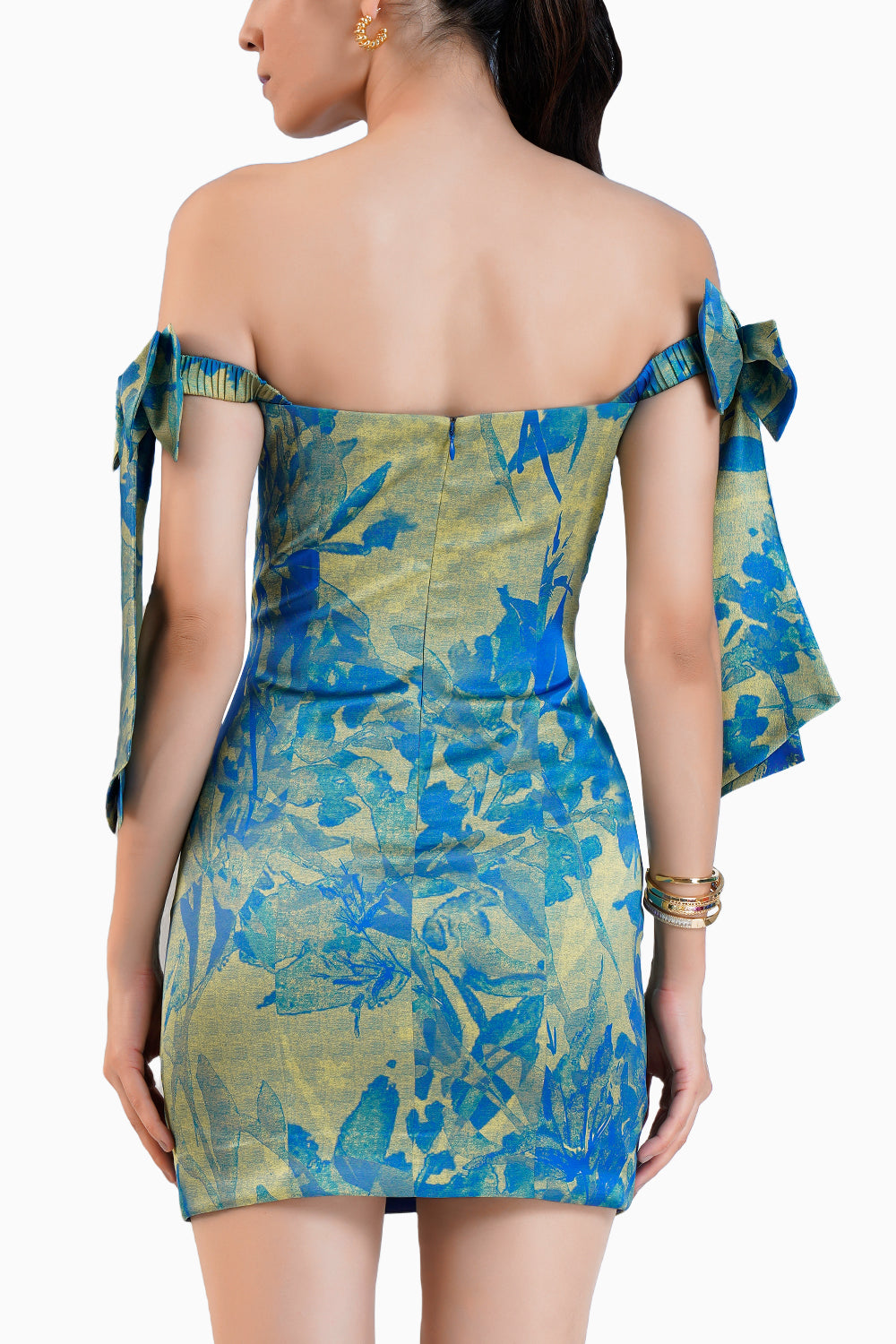 Printed Short Fitted Dress With Knotted Elastic Straps