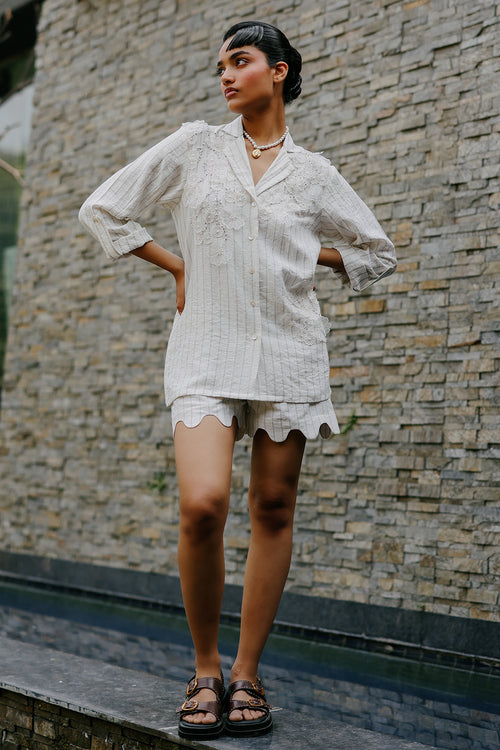 Celeste Cotton Linen Beadwork Co-ord Set