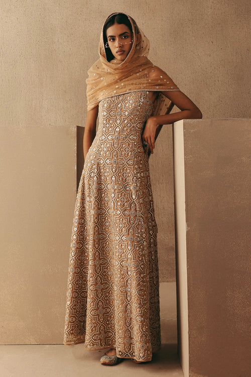 Peach Mirror Spread Tulle Dupatta
