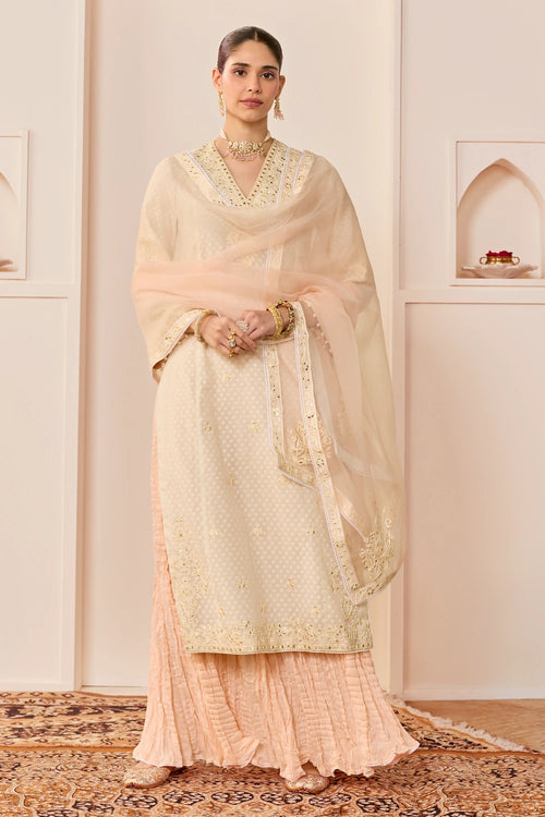 Ruhani Daisy Ivory Long Kurta with Skirt and Dupatta