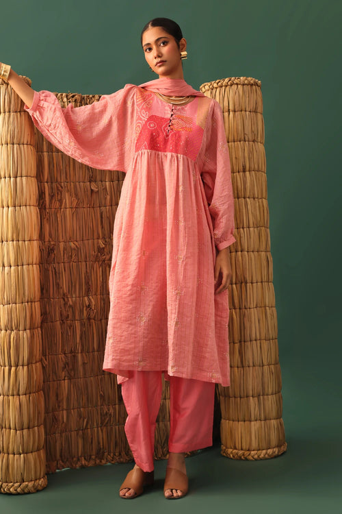 Pink Chanderi Patchwork Suit Set