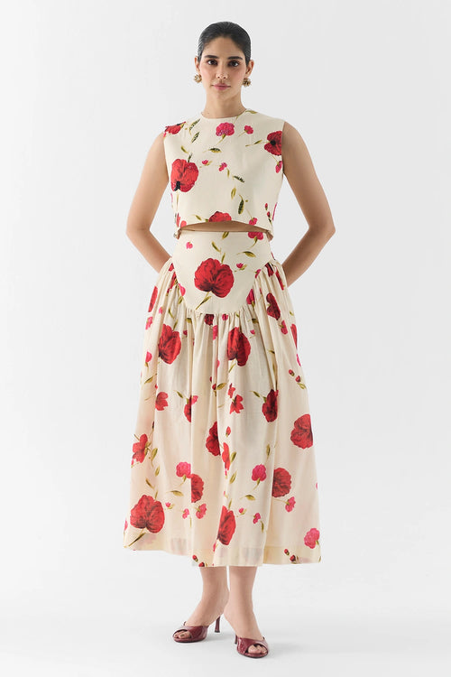 Sisley Rose Crop Top And Skirt Set