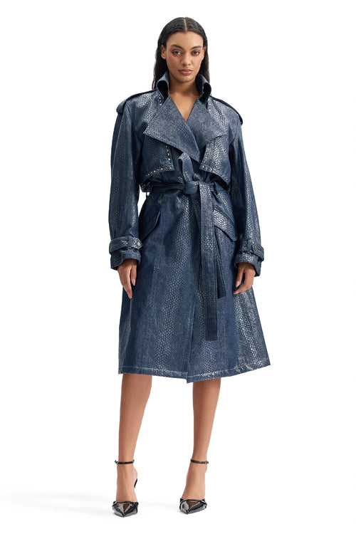 Serpentine Foil Denim Trench Coat