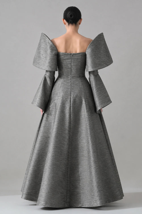 Grey Gown With Embellished Panels