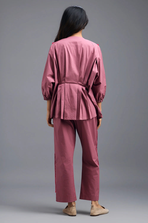Pink Tailored Pants with Neon Geometric Side Panel