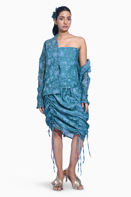 Blue Mori Ruched Corset Set