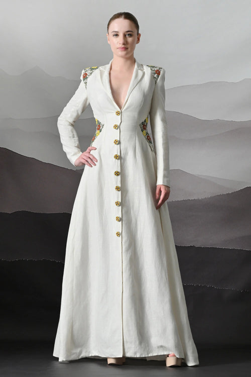 Ivory Dress Crafted With Delicate Embroidered Accents